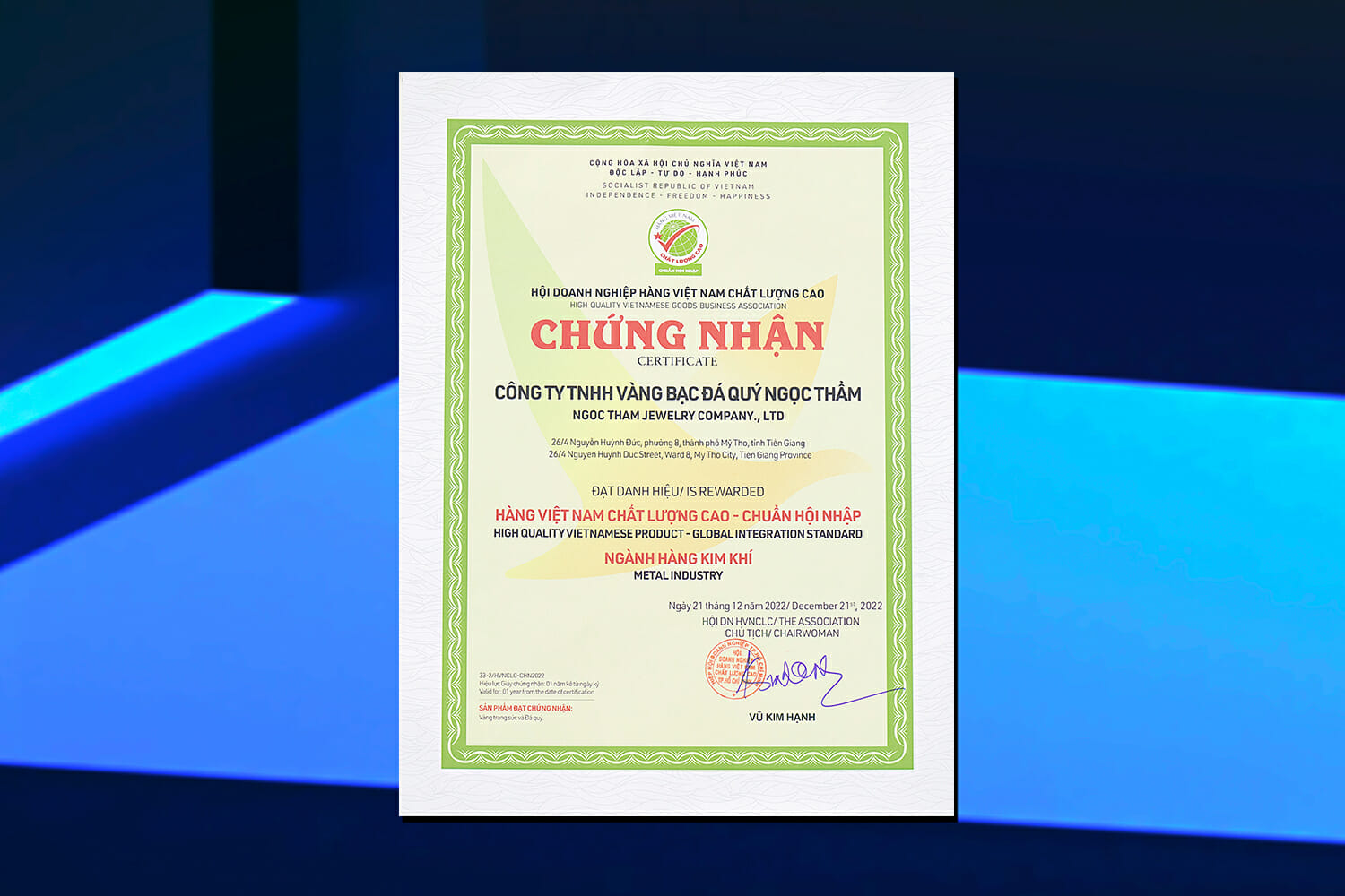 Ngọc Thẩm Jewelry khẳng định vị thế hàng đầu với danh hiệu Hàng Việt Nam Chất Lượng Cao – Chuẩn hội nhập